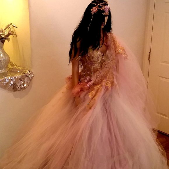 ASHA Blush & Mint Lehenga Saree Wedding Ballgown Set - Picture 5 of 10